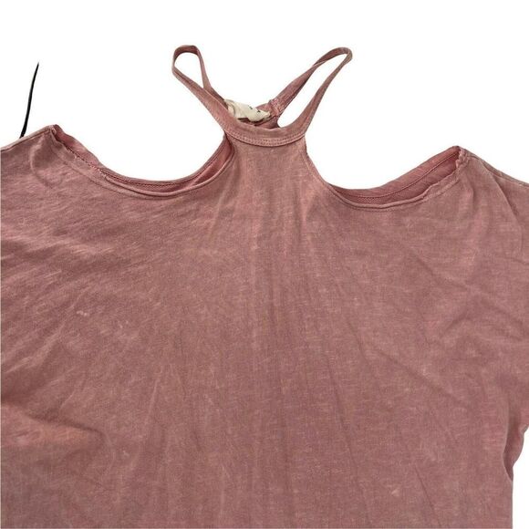 Stonewashed Cold Shoulder T-Shirt Pink Short Sleeve Bohemian Size S Casual Top - Picture 3 of 7
